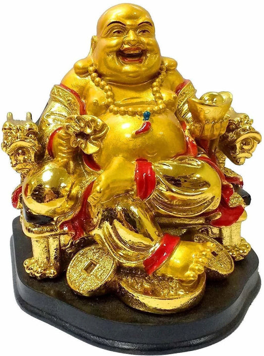 GJ Polyresin Vastu/Feng Shui Laughing Buddha for Home Decor Decorative Showpiece - 7 cm (Polyresin, Gold)