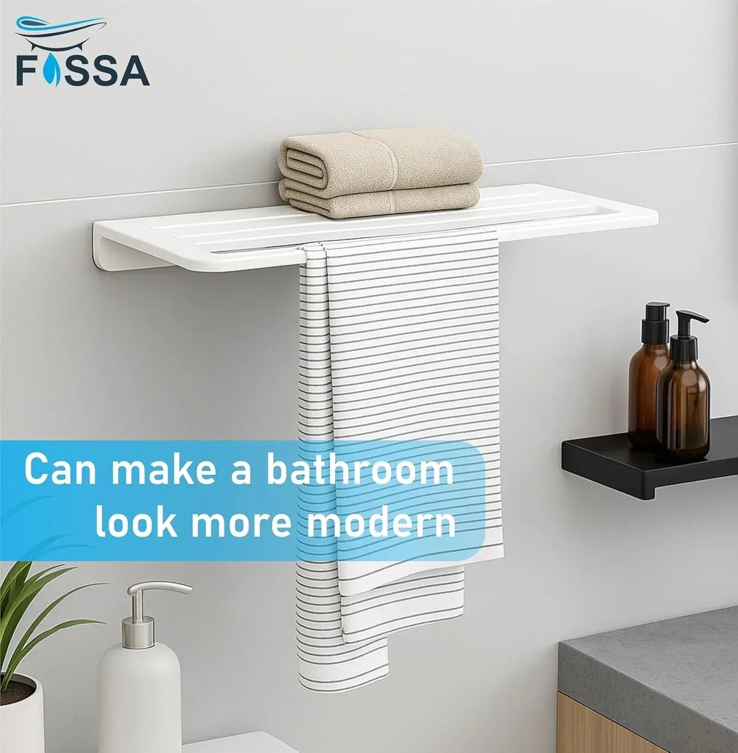 Ceramic Wall Mounted Towel Shelf White Quartz (RW-126)