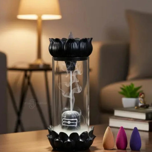 AVsivm Lord Shiva Smoke Shivling Fountain With 10 coines/Dhoop Free Decorative Showpiece  -  20 cm (Ceramic, Black)