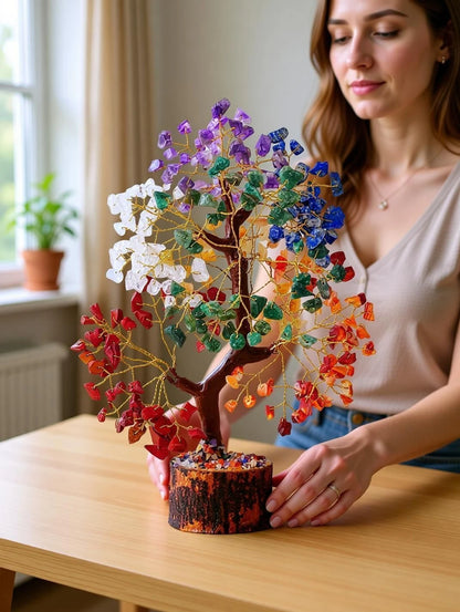 Yasamazing Crinum Seven Chakra Crystal Money Tree Crystals and Gemstone Good Luck Decorative Showpiece  -  30 cm (Marble, Multicolor)