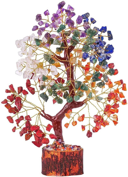 Yasamazing Crinum Seven Chakra Crystal Money Tree Crystals and Gemstone Good Luck Decorative Showpiece  -  30 cm (Marble, Multicolor)