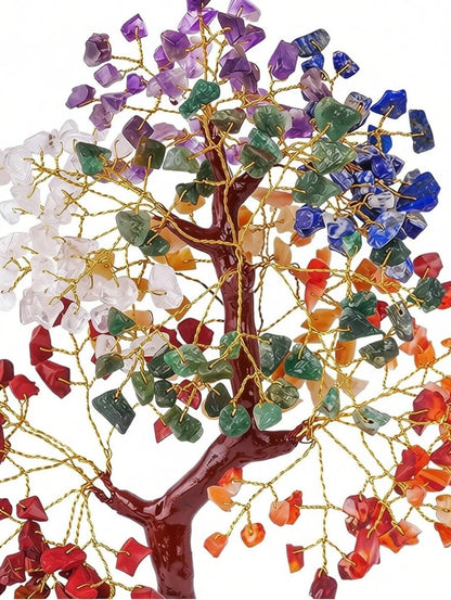 Yasamazing Crinum Seven Chakra Crystal Money Tree Crystals and Gemstone Good Luck Decorative Showpiece  -  30 cm (Marble, Multicolor)