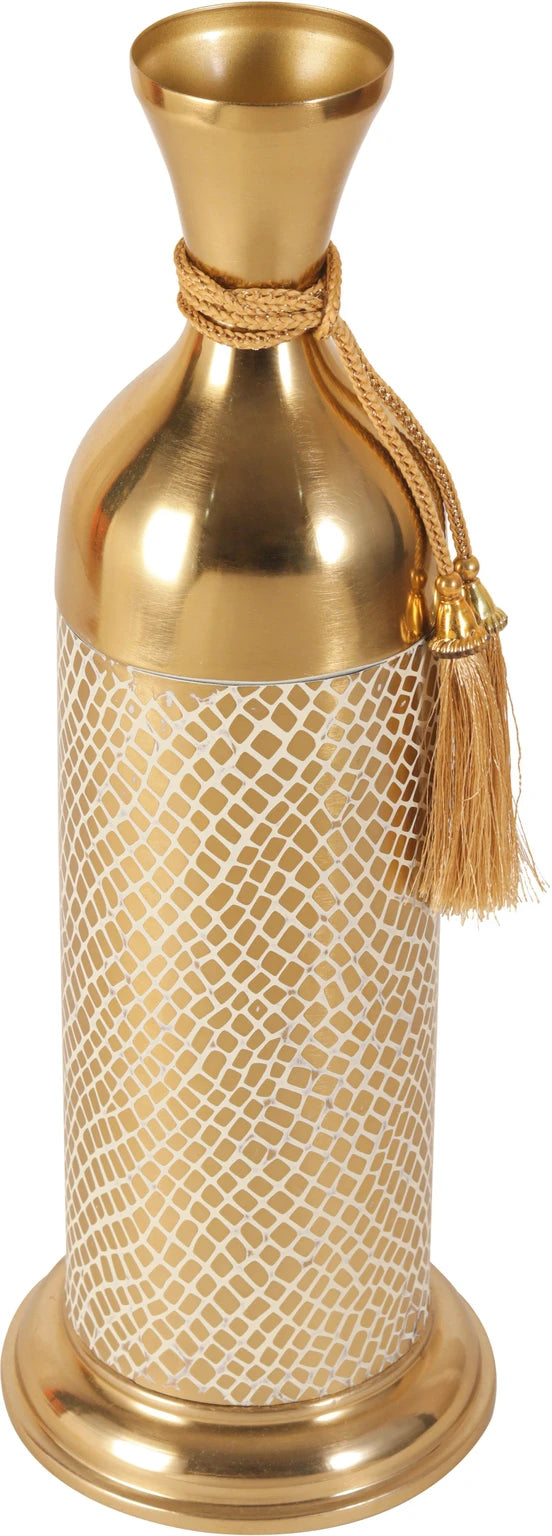 V DECORE Golden Metal Decorative Bottle Vase | Traditional Home Decor Iron Vase (3.9 inch, Gold & White)