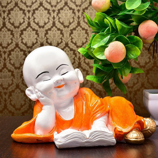 Miss Peach Handicraft Meditating Baby laughing buddha Statue For Home Decor| Decorative Showpiece  -  13 cm (Polyresin, Multicolor)
