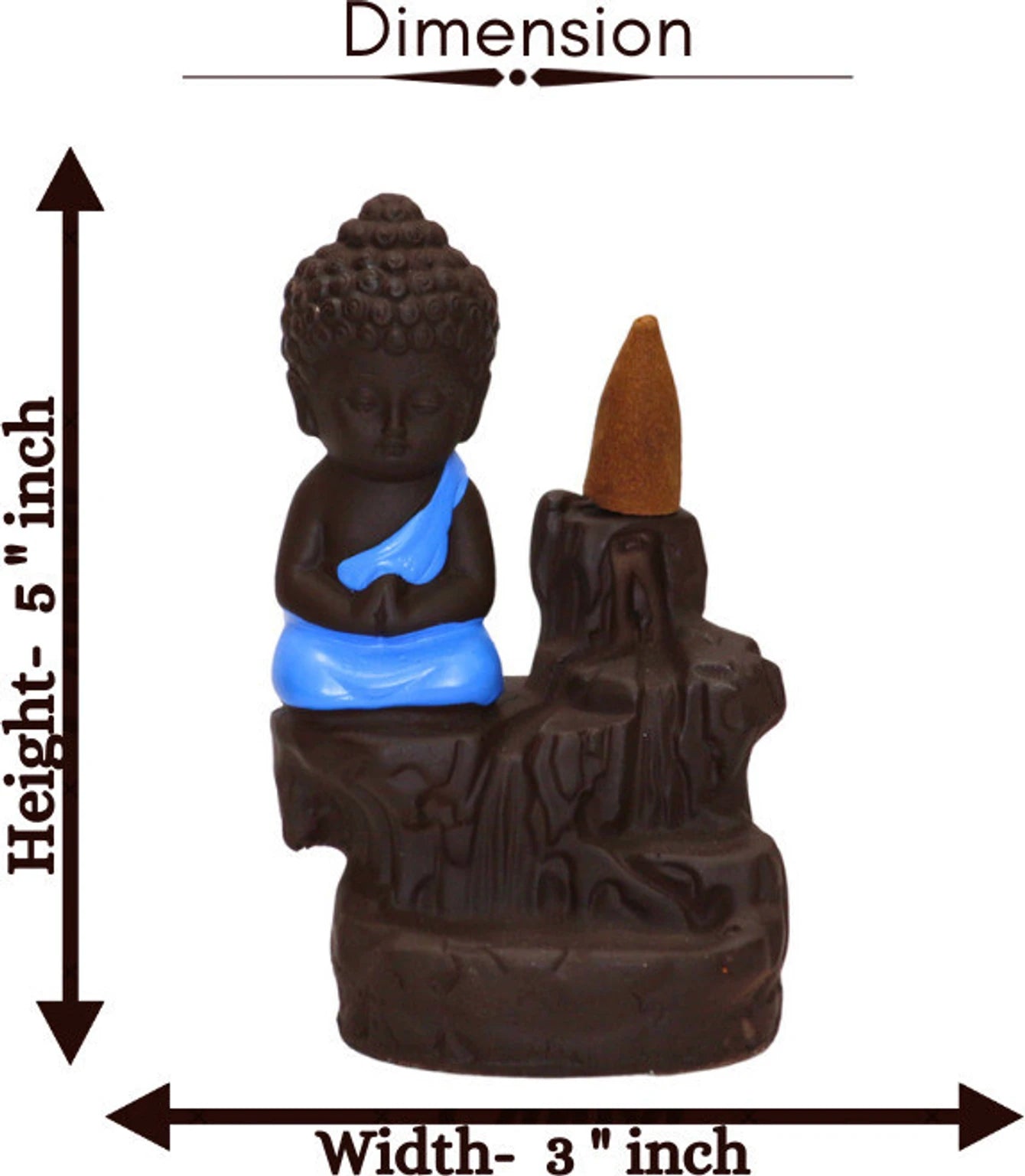 Miss Peach Handicrafted Meditating Monk Buddha Smoke Backflow incense burner with 10 Smoke Backflow Incense Cone in Incense Sticks |Showpieces in home  -  12 cm (Polyresin, Black, Green)