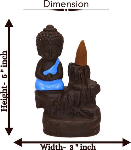 Miss Peach Handicrafted Meditating Monk Buddha Smoke Backflow incense burner with 10 Smoke Backflow Incense Cone in Incense Sticks |Showpieces in home  -  12 cm (Polyresin, Black, Green)