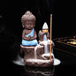 Miss Peach Handicrafted Meditating Monk Buddha Smoke Backflow incense burner with 10 Smoke Backflow Incense Cone in Incense Sticks |Showpieces in home  -  12 cm (Polyresin, Black, Green)