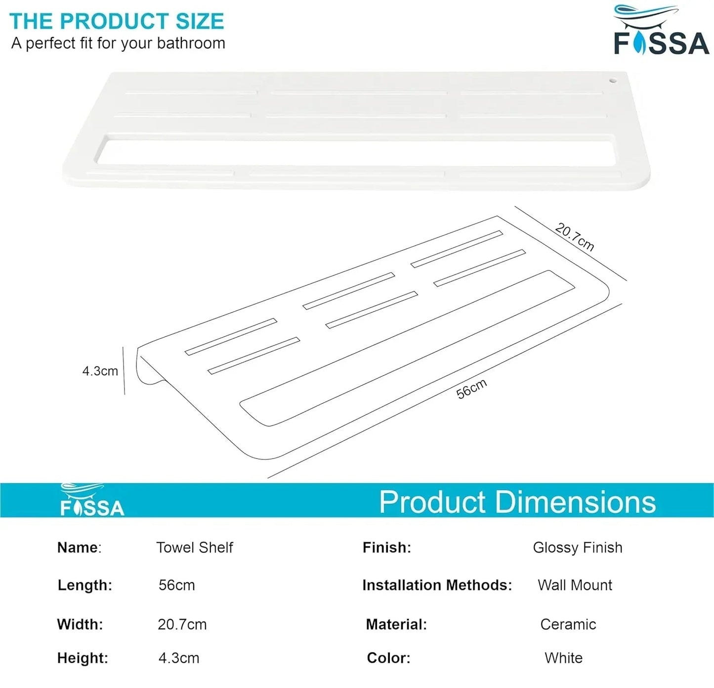 Ceramic Wall Mounted Towel Shelf White Quartz (RW-126)