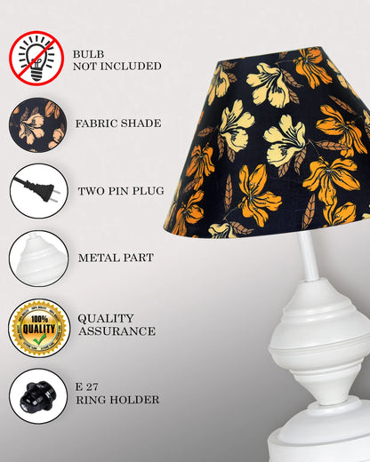 Glowhere Farmhouse Matte Table Lamp, Black Cone Fabric For Bedroom and Living Room (40.6cm)