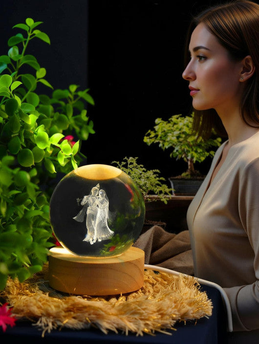 DHRUTI ENTERPRISE 3D RADHA KRISHNA CRYSTALL BALL Decorative showpiece - 6 cm (Glass, Multicolour)