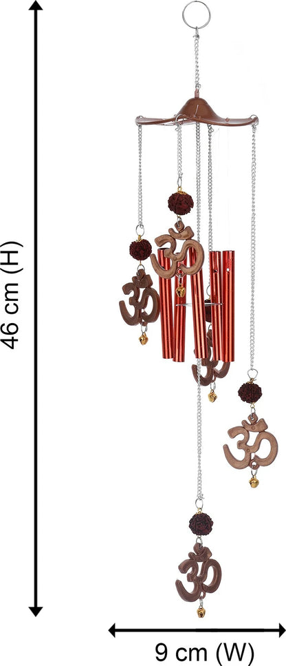 Ryme Vastu / Feng Shui Om Rudraksha Wind Chime For Outdoor / Home / Good Luck Brass Windchime (46 cm, Brown)