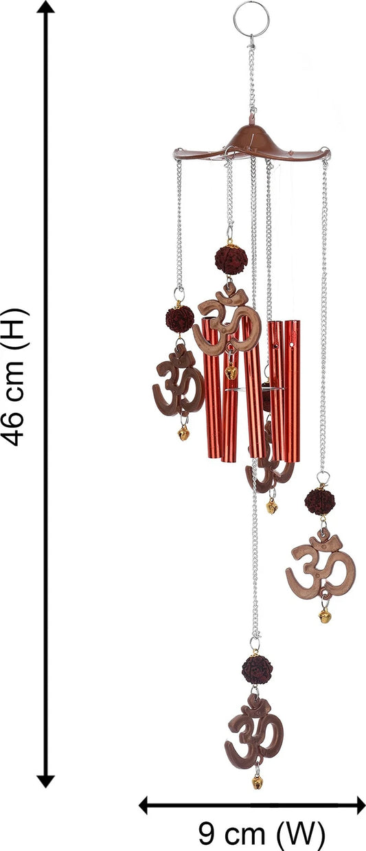 Ryme Vastu / Feng Shui Om Rudraksha Wind Chime For Outdoor / Home / Good Luck Brass Windchime (46 cm, Brown)
