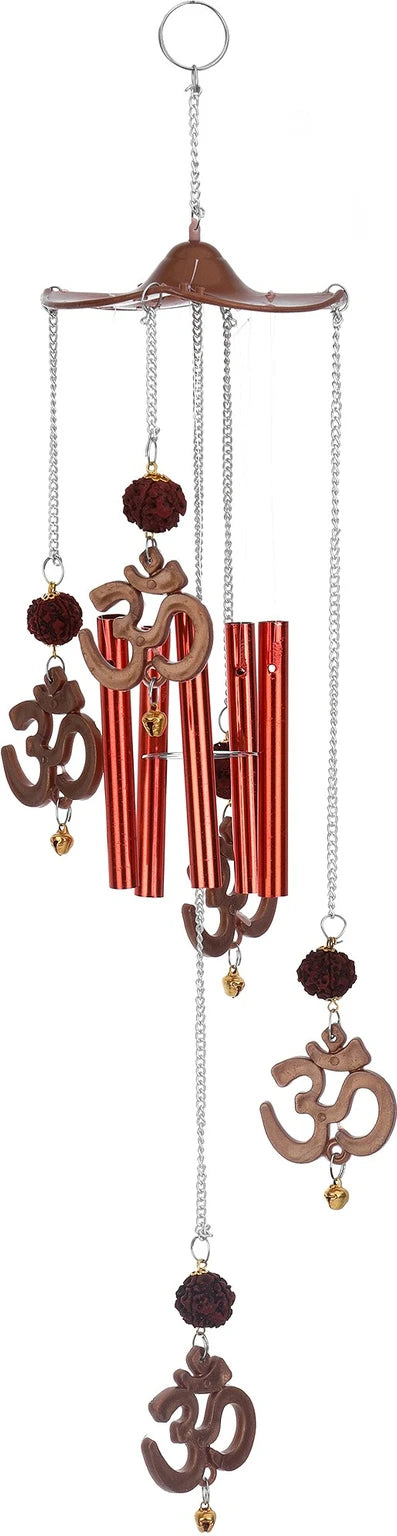 Ryme Vastu / Feng Shui Om Rudraksha Wind Chime For Outdoor / Home / Good Luck Brass Windchime (46 cm, Brown)